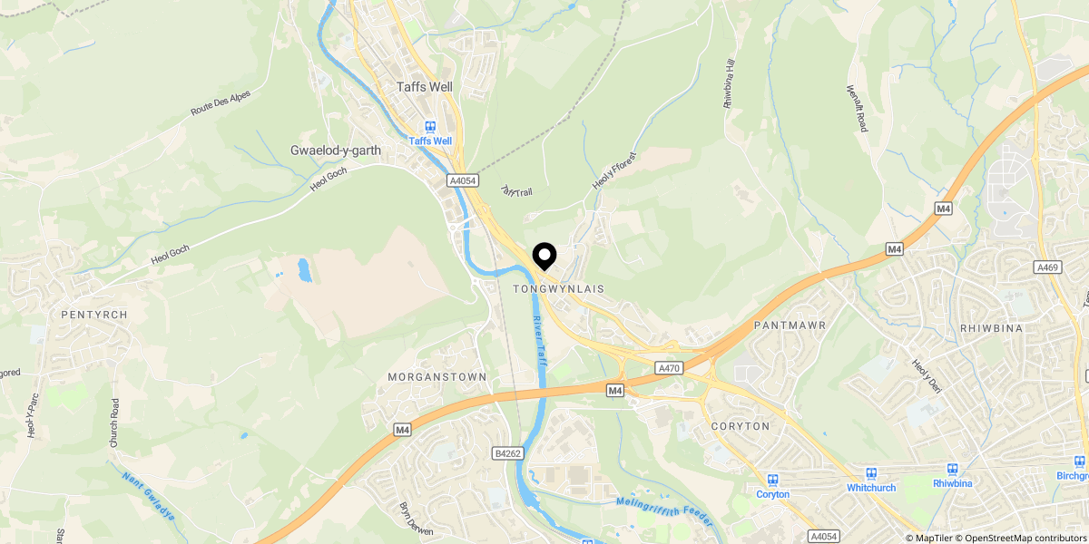 Approximate location of Merthyr Road, Tongwynlais, Cardiff, CF15 7LG