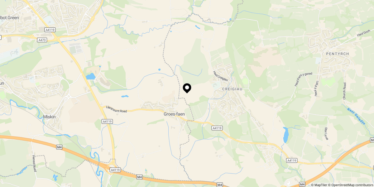 Approximate location of Glan Creigiau, Groesfaen, Pontyclun, CF72 8RU