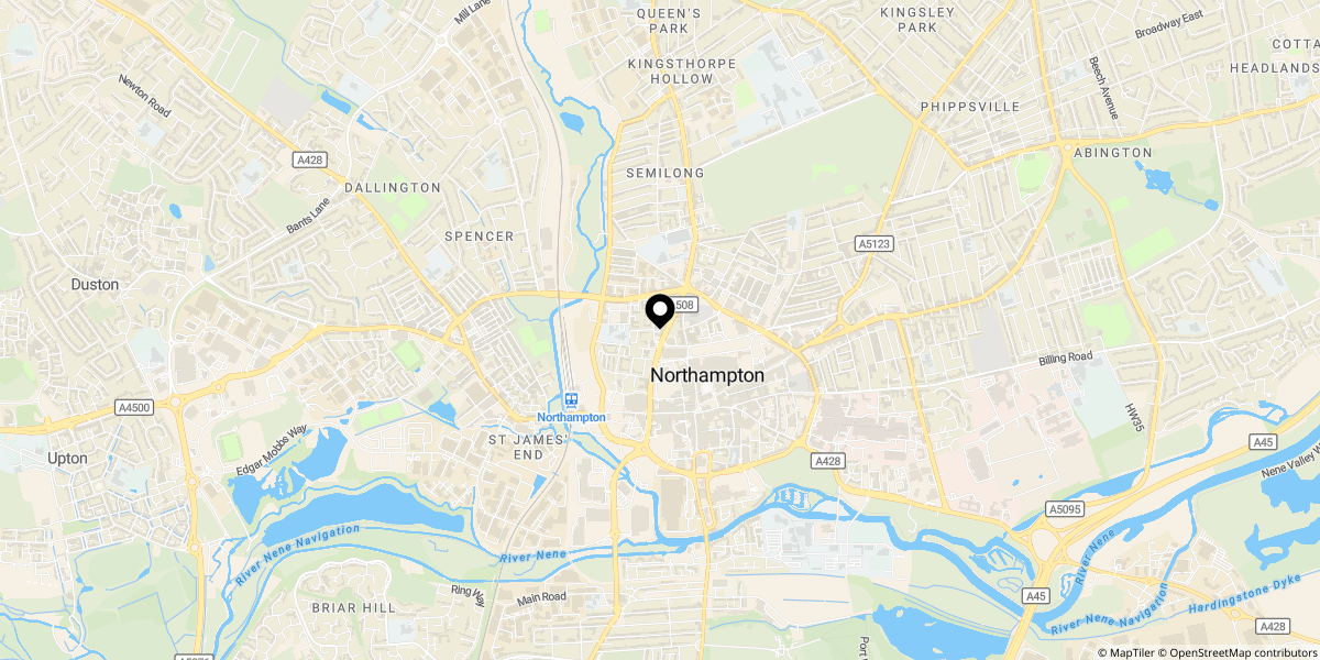 Approximate location of Broad Street, Northampton, NN1 2HQ